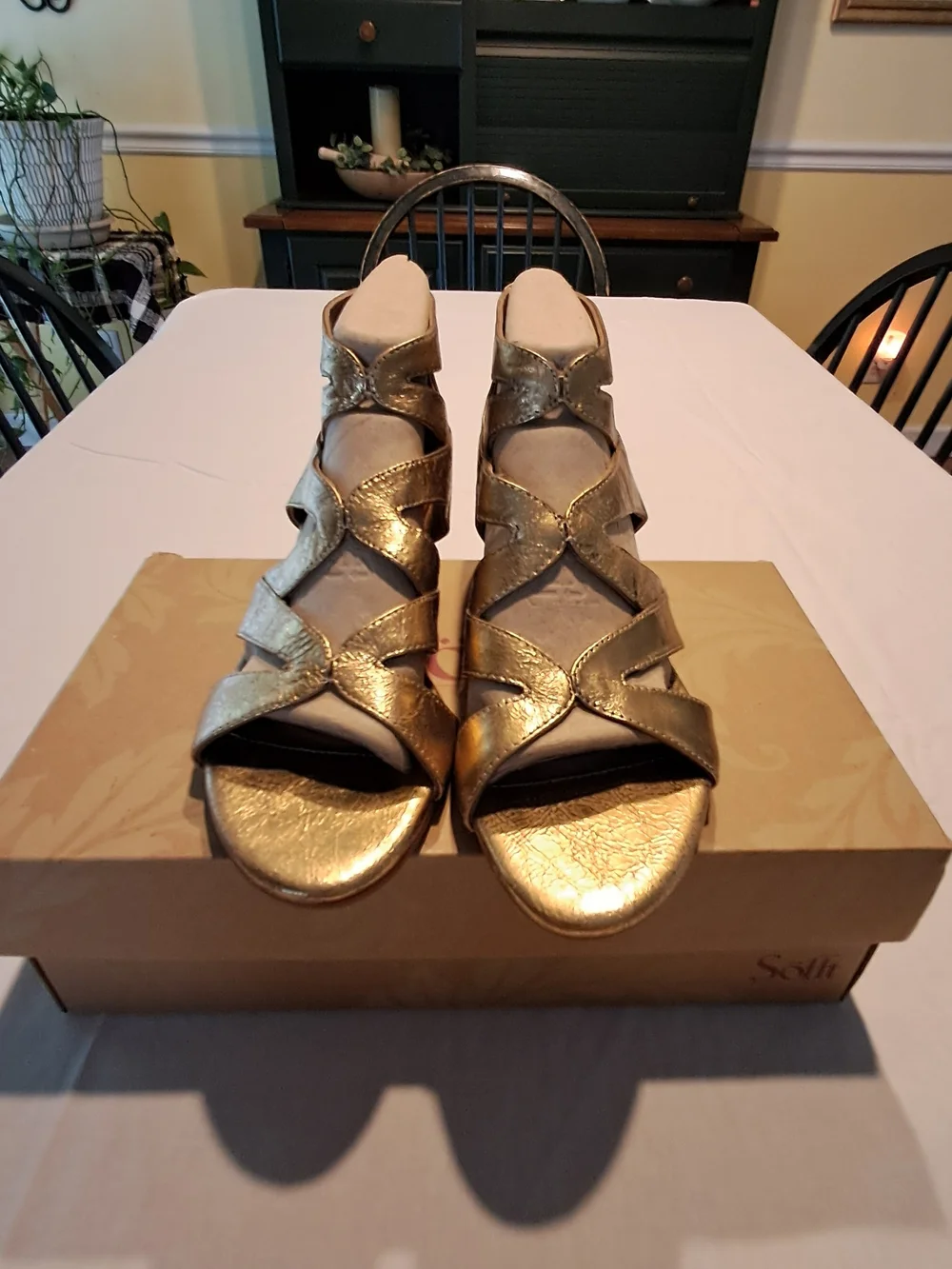 Regan Old Gold Strappy Wedge‎ Sandals by Sofft - Women Size 8M
